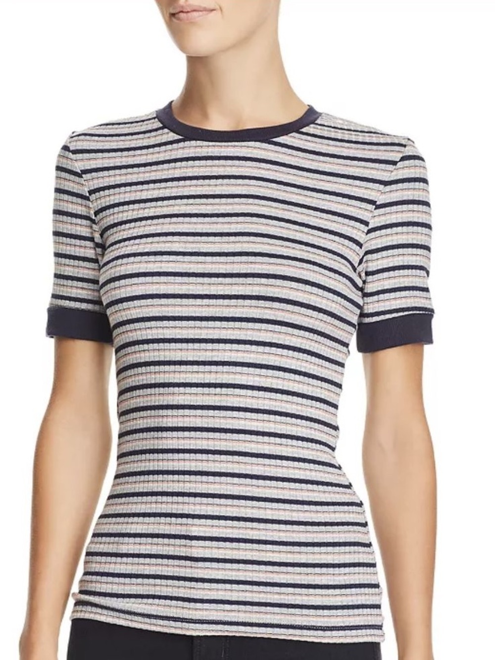 FRAME 70s Striped Rib Knit Tee in Navy Vintage Style Fitted T Shirt